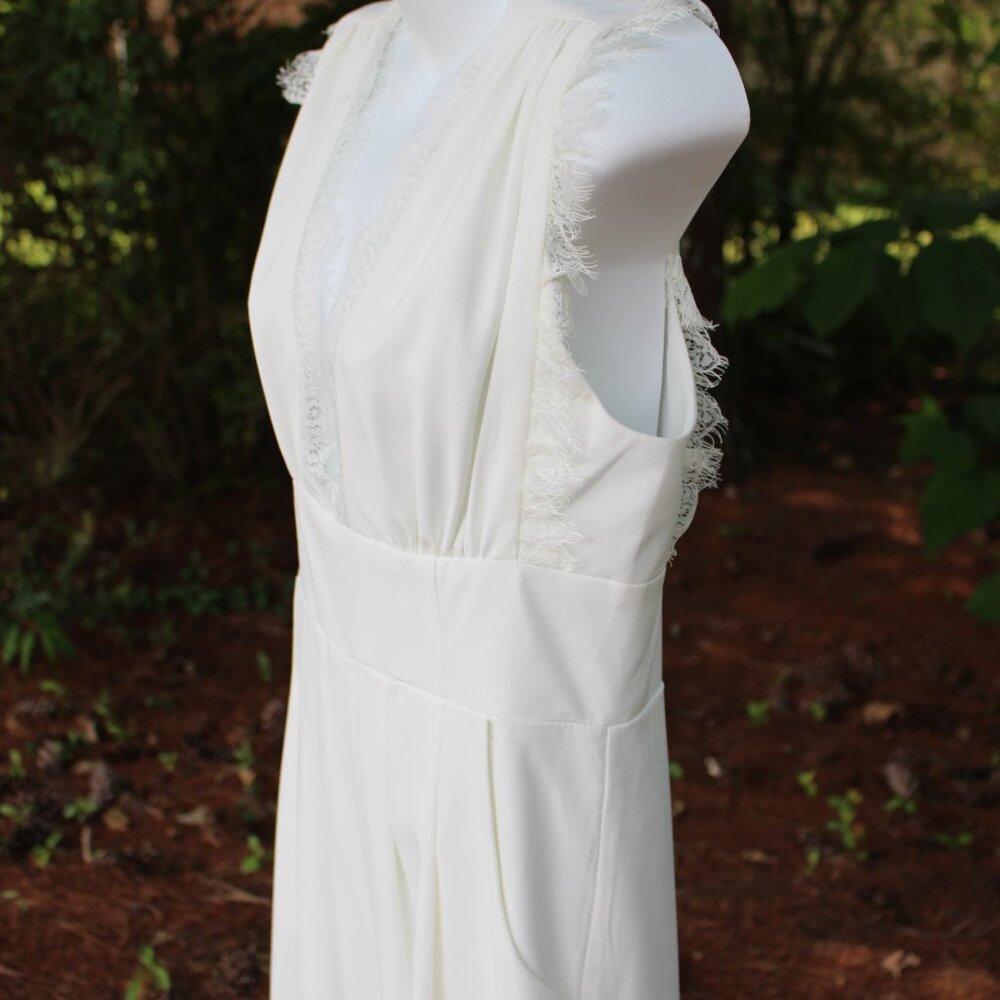 Francesca's Mi Ami Women's White Sleeveless Lace Bodice Jumpsuit Romper Medium - Picture 6 of 15